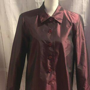 Talbots Petites Womens Button Front Silk Jacket Size 6P Burgundy Long Sleeve